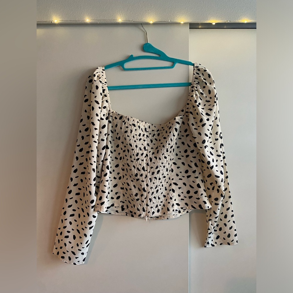 Commense Fitted Long Sleeve Square Neck Spotted Top Medium - Picture 3 of 4